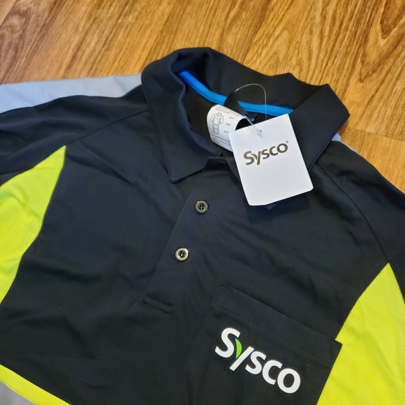 Sysco Polo Shirt Men Large Black‎ High Visibility Safety Reflective Aramark New